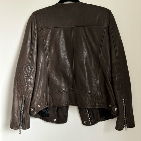 Isabel Marant Etoile Brown Bradi Biker Leather Jacket Size 40 / 8 US - Picture 9 of 10